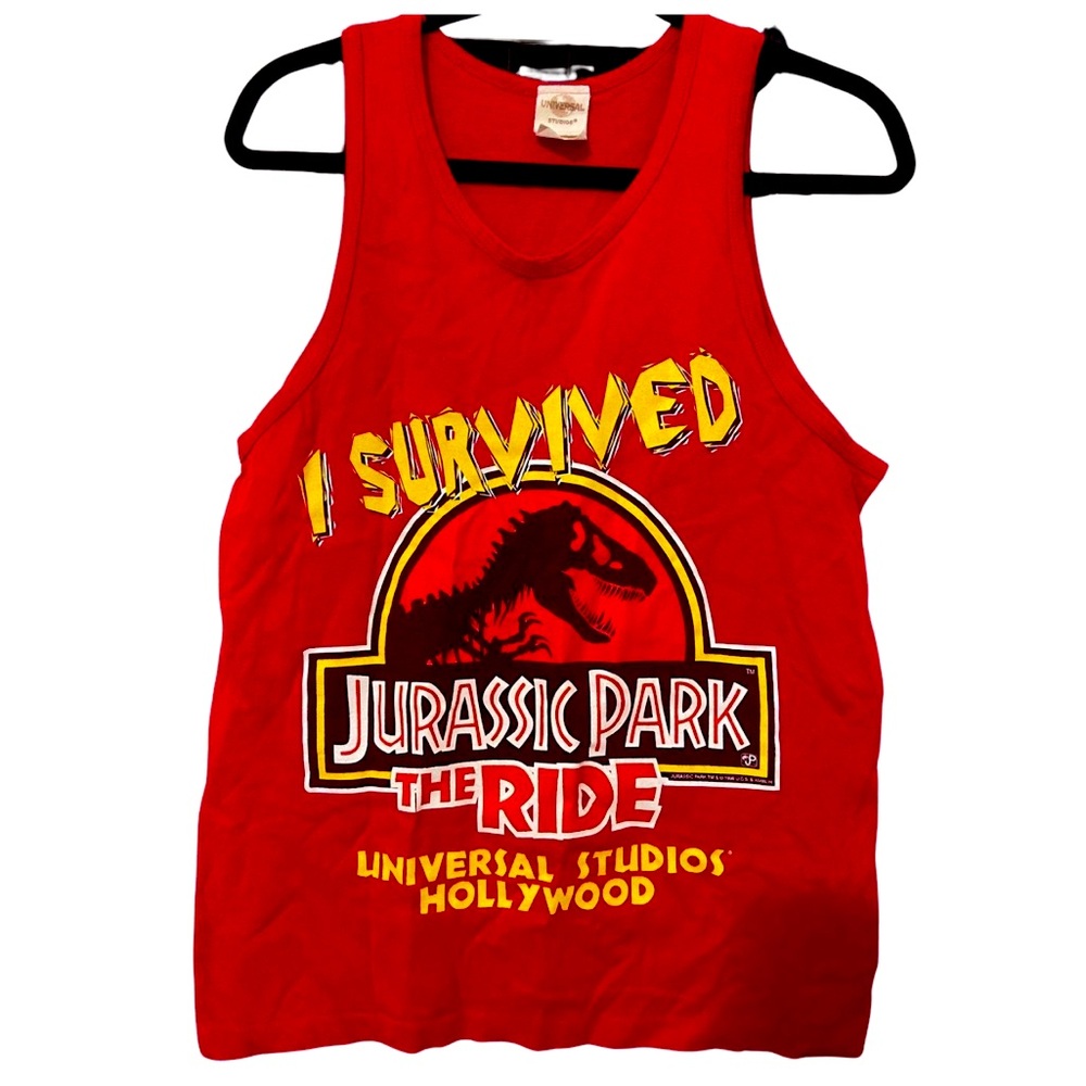 Vintage 1996 Universal Studios Jurassic Park I Survived The Ride Tank Top M VTG